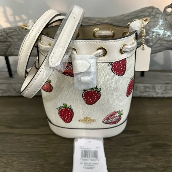 Coach Mini Bucket Bag With Strawberry Print - Picture 1 of 7